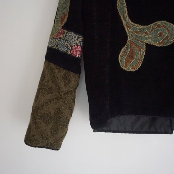 Vintage '90S Allure Petite Black Green Patchwork Paisley Tapestry Jacket PXS - Picture 14 of 16